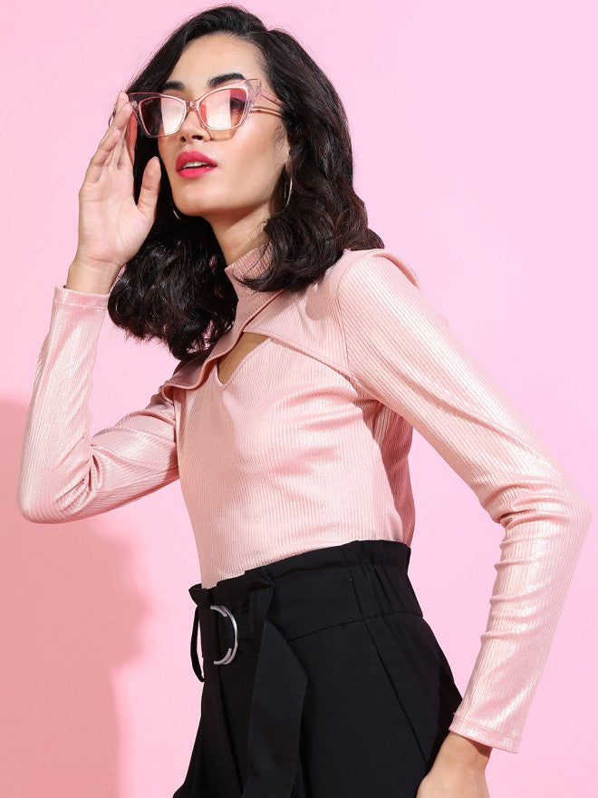 Tokyo Talkies Women Pink Solid Regular Top - Pink - Image 5