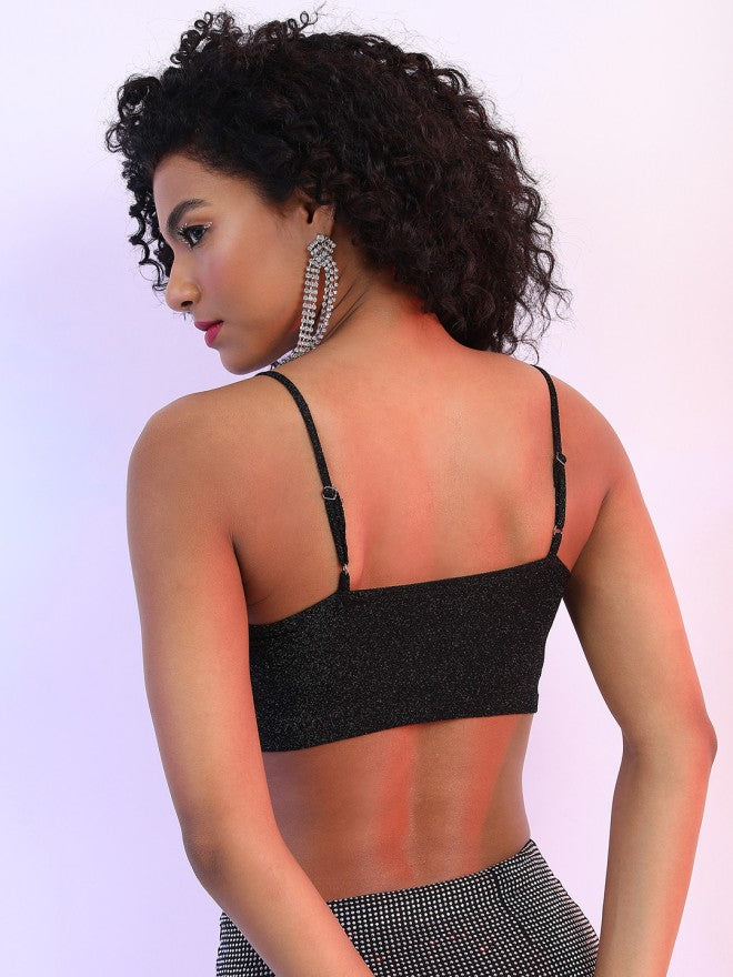 Tokyo Talkies Women Black Self Design Bralette Top - Black - Image 2