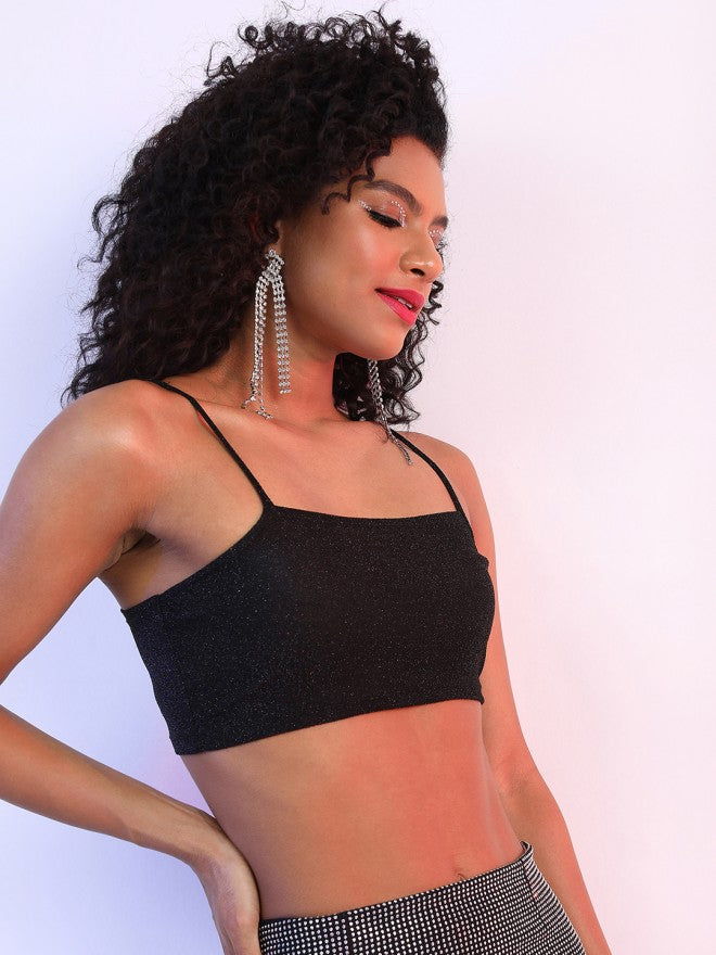 Tokyo Talkies Women Black Self Design Bralette Top - Black - Image 5