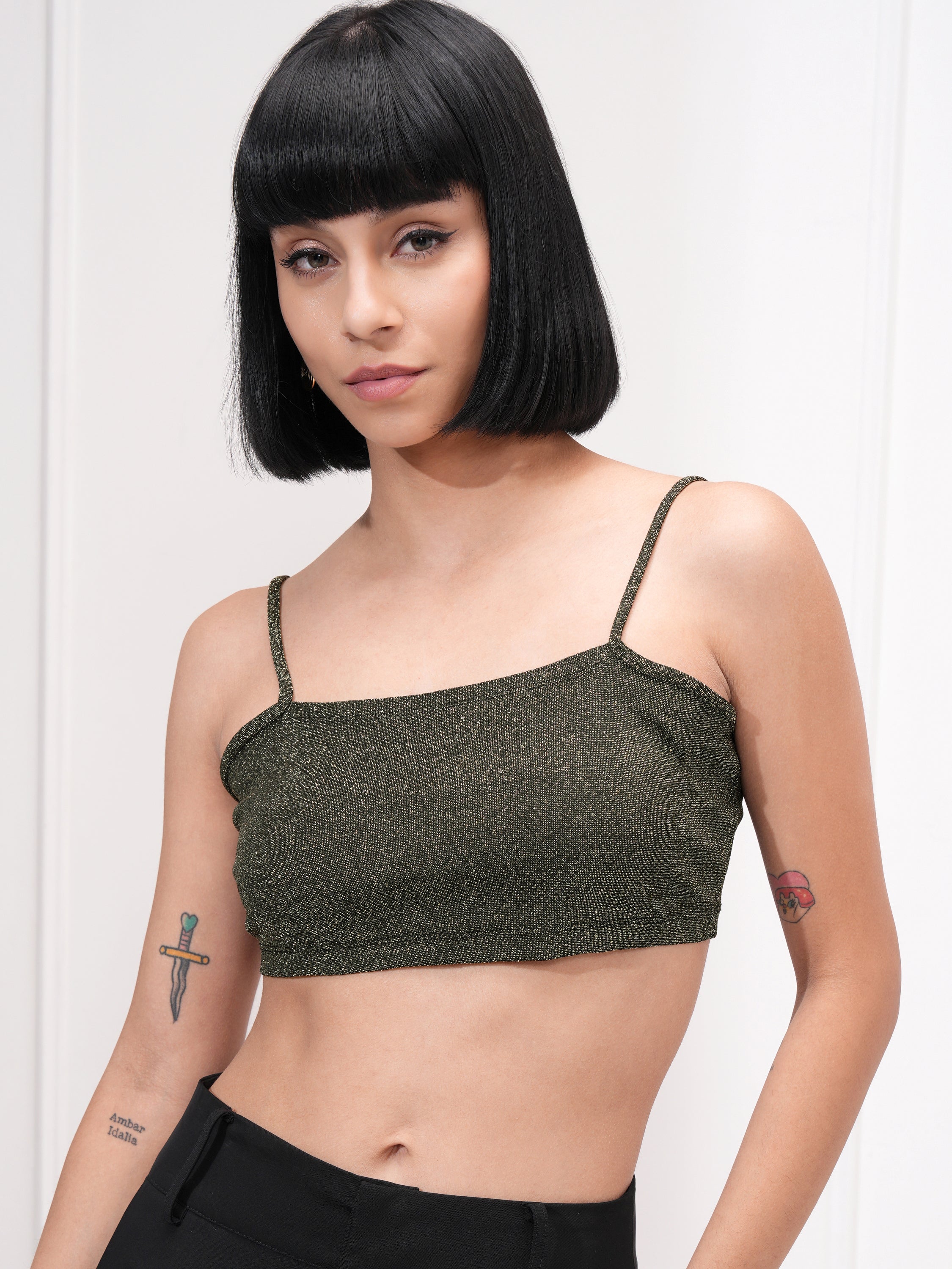 Tokyo Talkies Women Black Self Design Bralette Top - Black - Image 1
