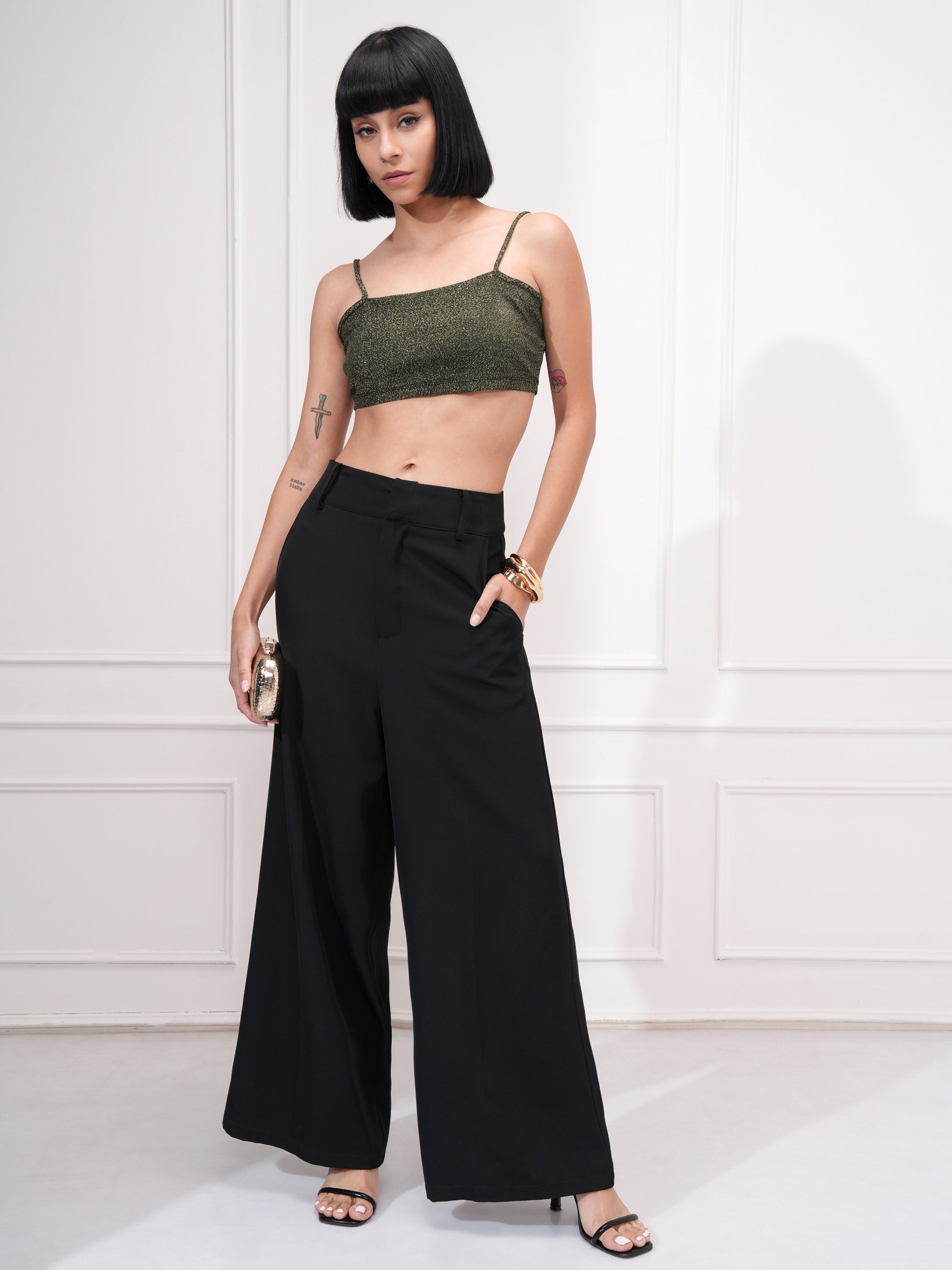 Tokyo Talkies Women Black Self Design Bralette Top - Black - Image 2