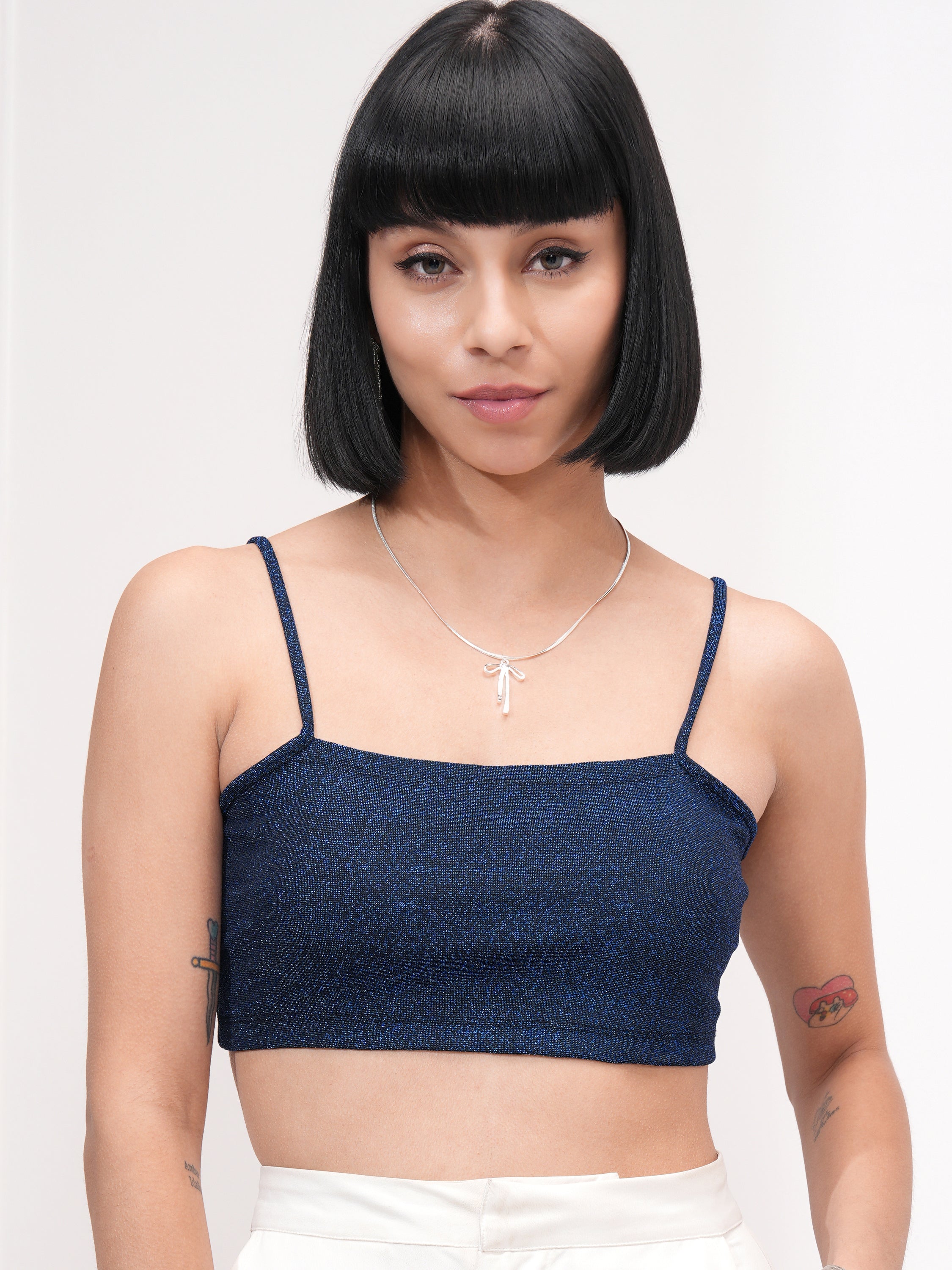 Tokyo Talkies Women Black Self Design Bralette Top - Black - Image 1