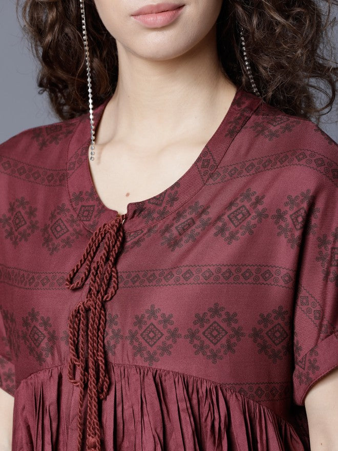 Tokyo Talkies Women Maroon Printed Peplum Top - Maroon - Image 4