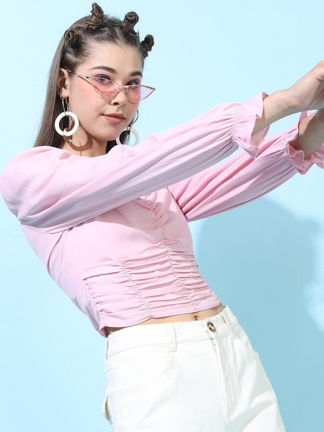 Tokyo Talkies Women Pink Solid Regular Top - Pink - Image 5