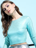 Tokyo Talkies Women Blue Solid Fitted Top - Blue - Image 1