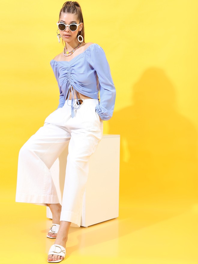Tokyo Talkies Women Blue Solid Regular Top - Blue - Image 1