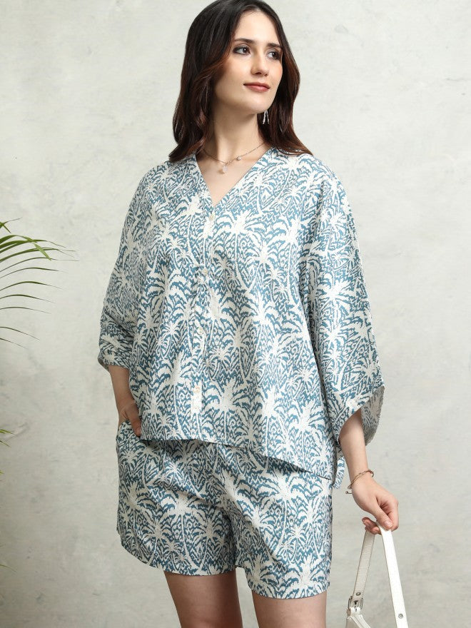 Tokyo Talkies Women Blue Printed Regular Top - Blue - Image 1