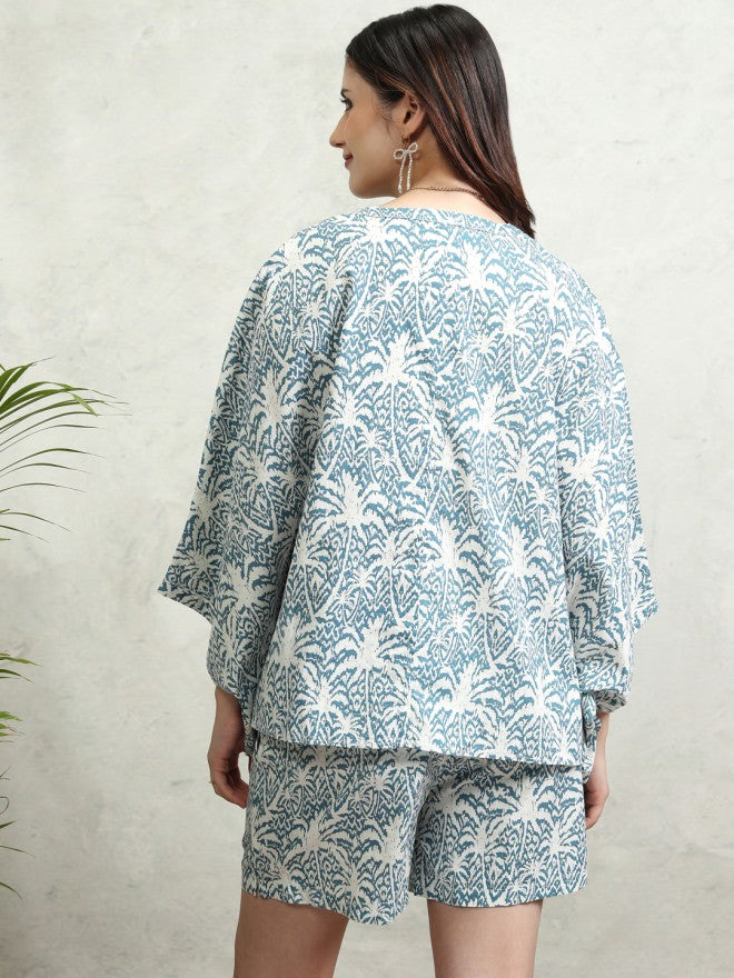 Tokyo Talkies Women Blue Printed Regular Top - Blue - Image 3