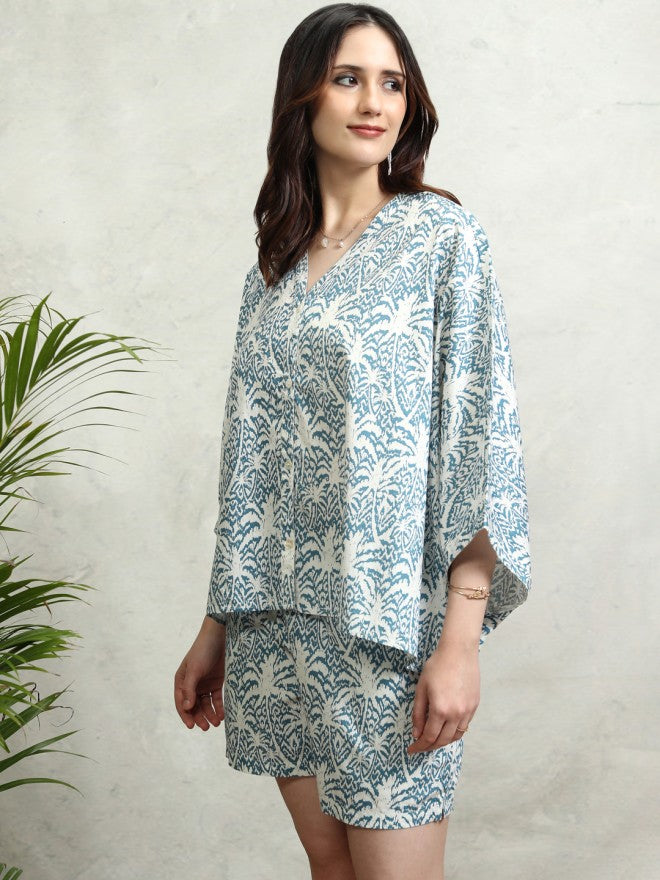Tokyo Talkies Women Blue Printed Regular Top - Blue - Image 4