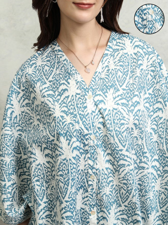 Tokyo Talkies Women Blue Printed Regular Top - Blue - Image 5