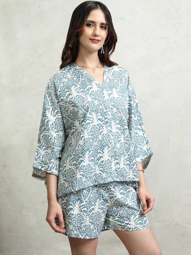 Tokyo Talkies Women Blue Printed Regular Top - Blue - Image 6
