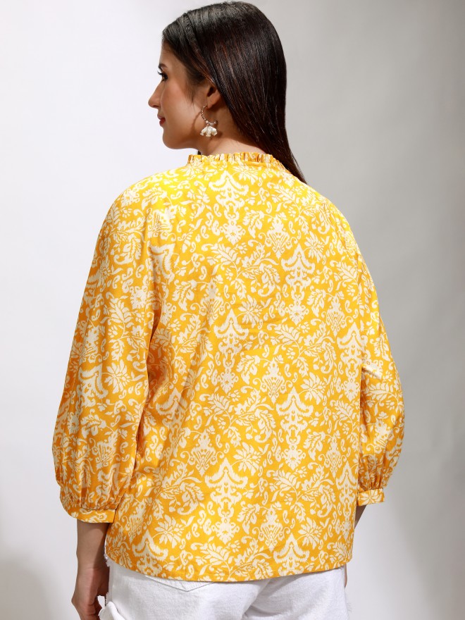 Tokyo Talkies Women Yellow Printed Regular Top - Yellow - Image 3
