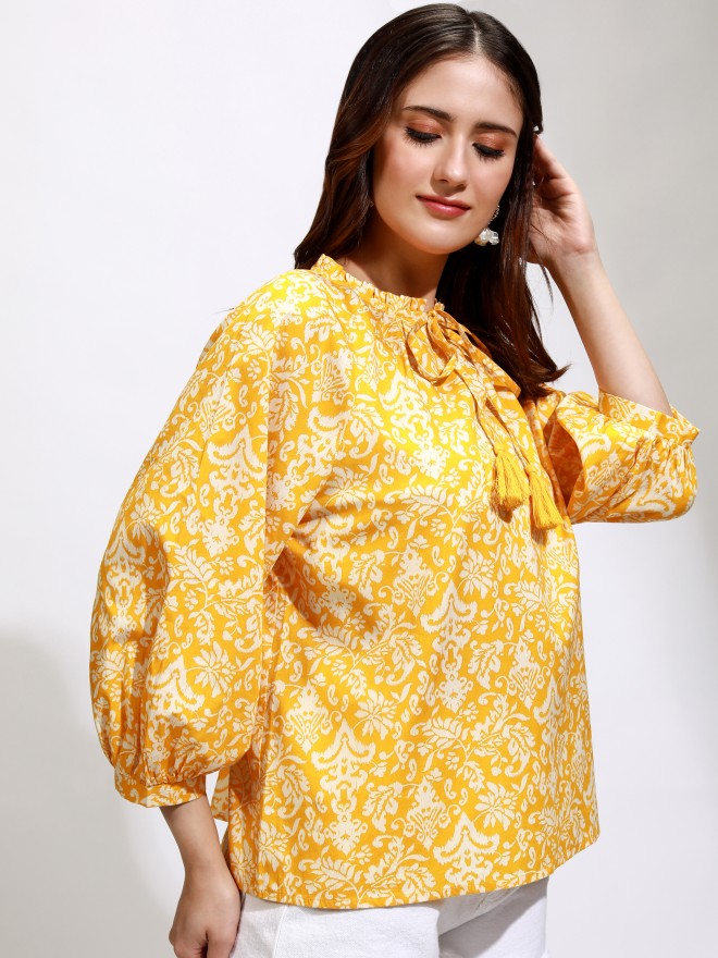 Tokyo Talkies Women Yellow Printed Regular Top - Yellow - Image 6