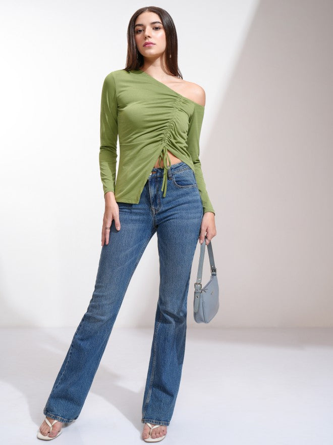 Tokyo Talkies Women Green Solid Fitted Top - Green - Image 2