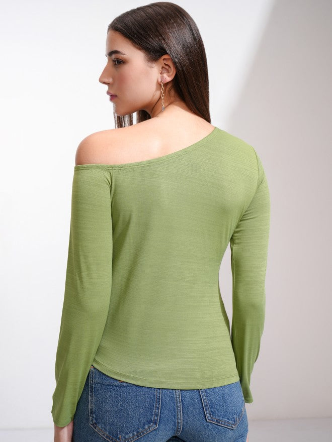 Tokyo Talkies Women Green Solid Fitted Top - Green - Image 3