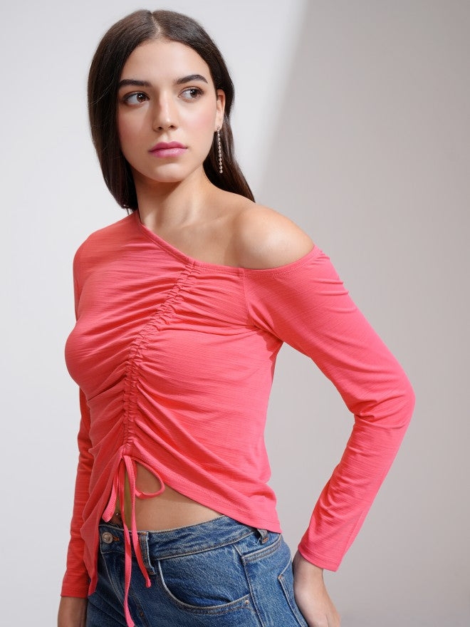 Tokyo Talkies Women Pink Solid Fitted Top - Pink - Image 4