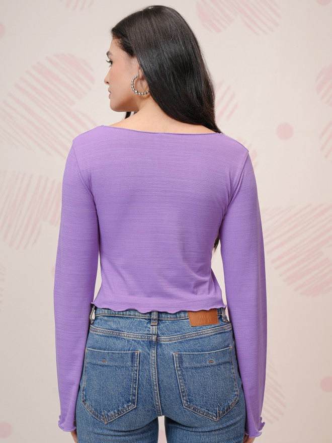 Tokyo Talkies Women Lavender Solid Regular Top - Lavender - Image 3