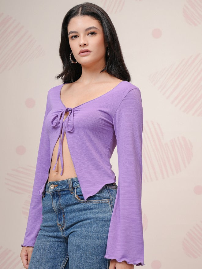 Tokyo Talkies Women Lavender Solid Regular Top - Lavender - Image 4