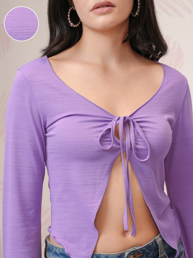 Tokyo Talkies Women Lavender Solid Regular Top - Lavender - Image 5