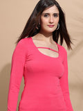 Tokyo Talkies Women Pink Solid Fitted Top - Pink - Image 1