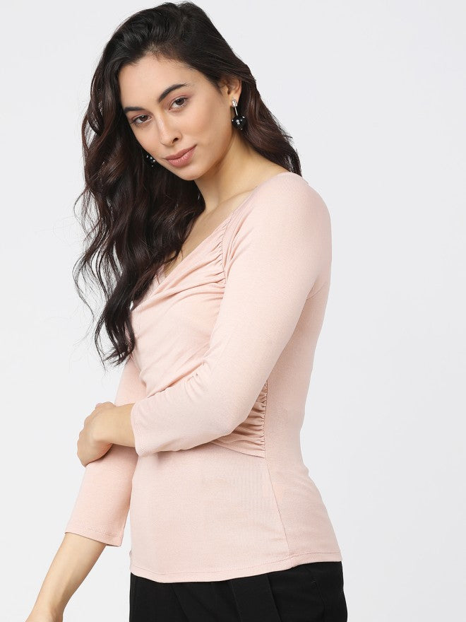 Tokyo Talkies Women Pink Solid Fitted Top - Pink - Image 1
