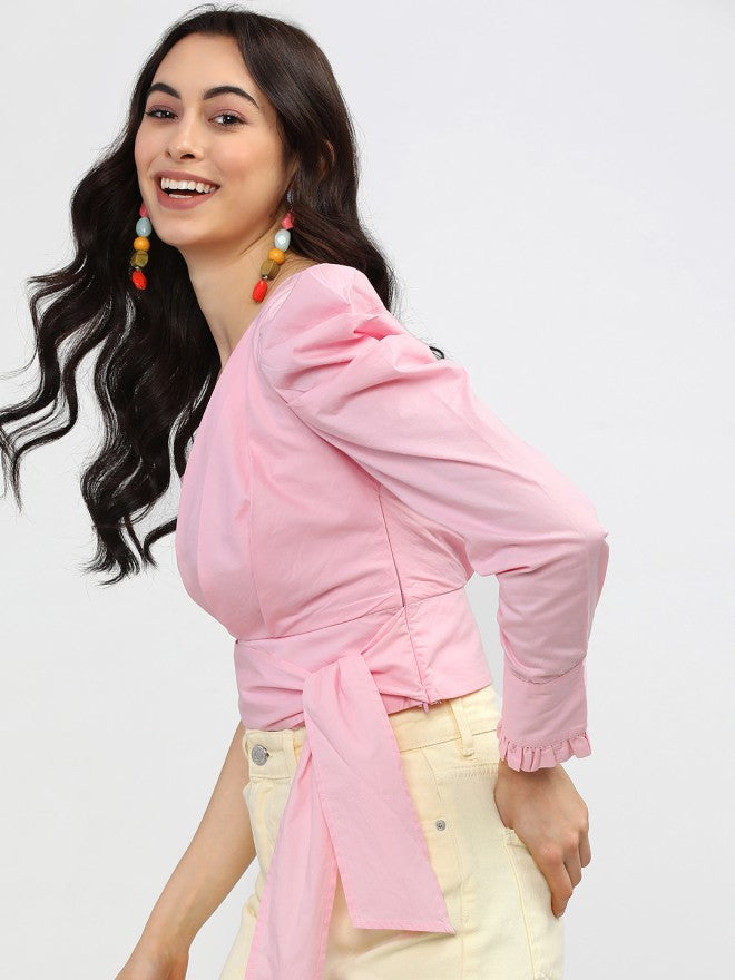 Tokyo Talkies Women Pink Solid Regular Top - Pink - Image 1