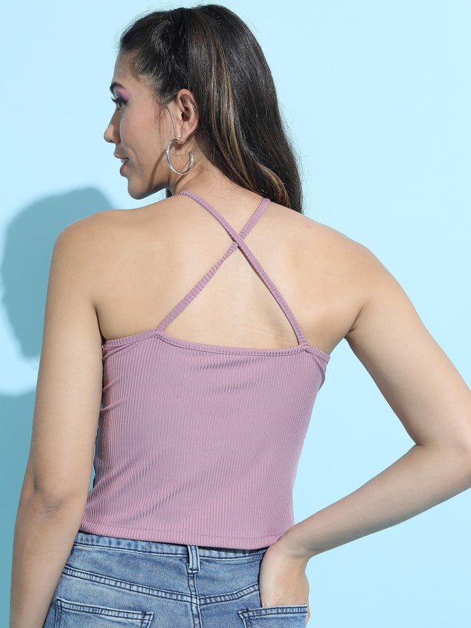 Tokyo Talkies Women Mauve Solid Regular Top - Mauve - Image 2