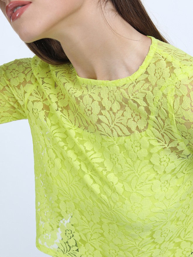 Tokyo Talkies Women Green Self Design Regular Top - Green - Image 3