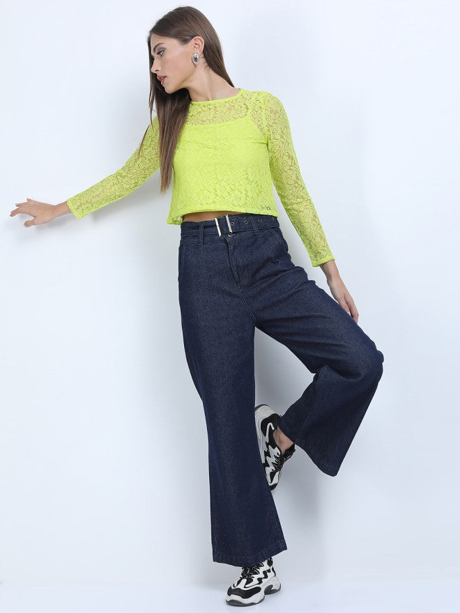 Tokyo Talkies Women Green Self Design Regular Top - Green - Image 4