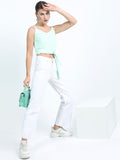 Tokyo Talkies Women Green Solid Fitted Top - Green - Image 1