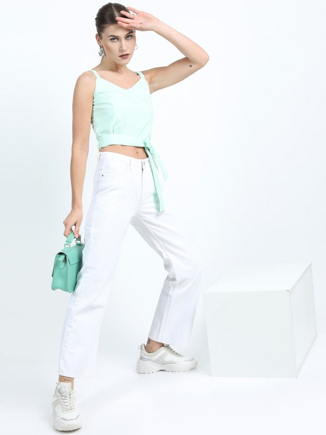 Tokyo Talkies Women Green Solid Fitted Top - Green - Image 1