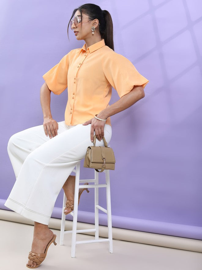 Tokyo Talkies Women Orange Solid Regular Top - Orange - Image 1