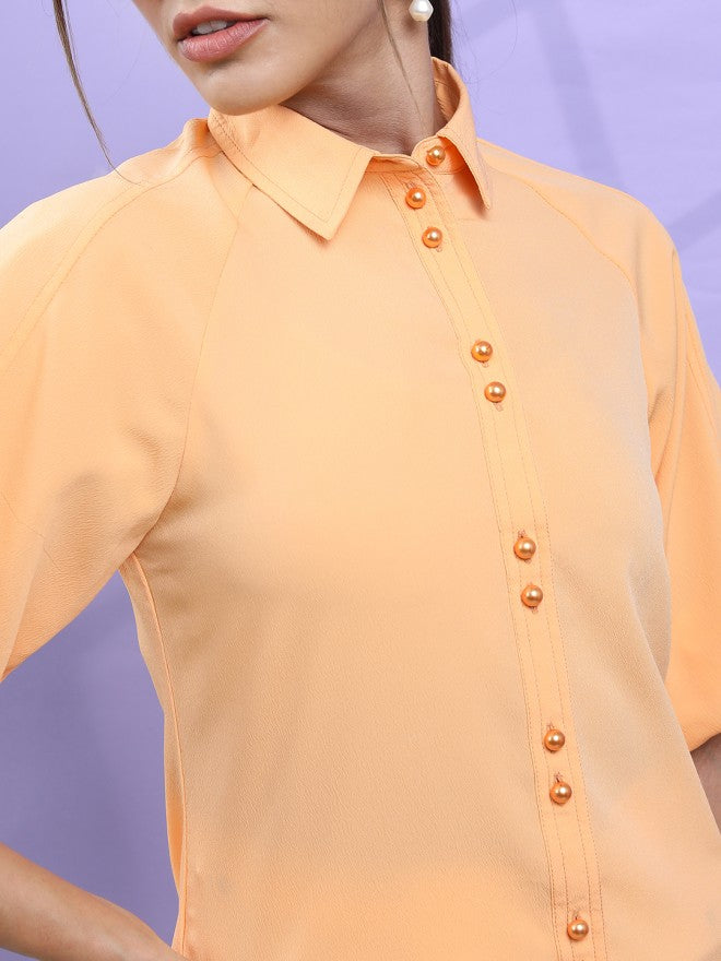 Tokyo Talkies Women Orange Solid Regular Top - Orange - Image 4