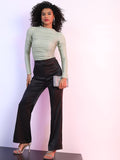 Tokyo Talkies Women Green Self Design Fitted Top - Green - Image 1