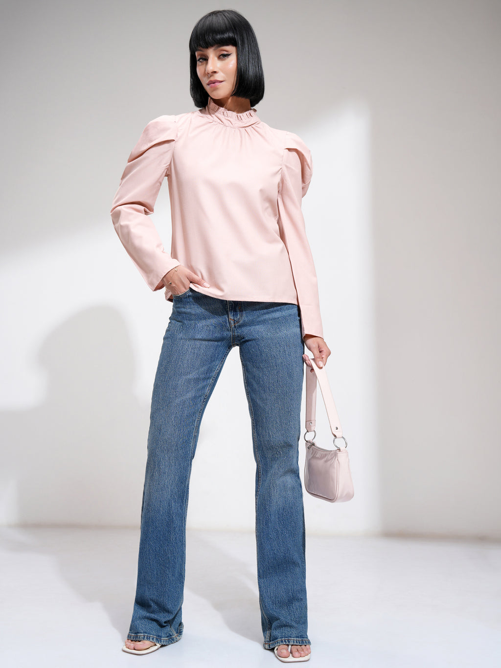 Tokyo Talkies Women Peach Solid Regular Top - Peach - Image 2