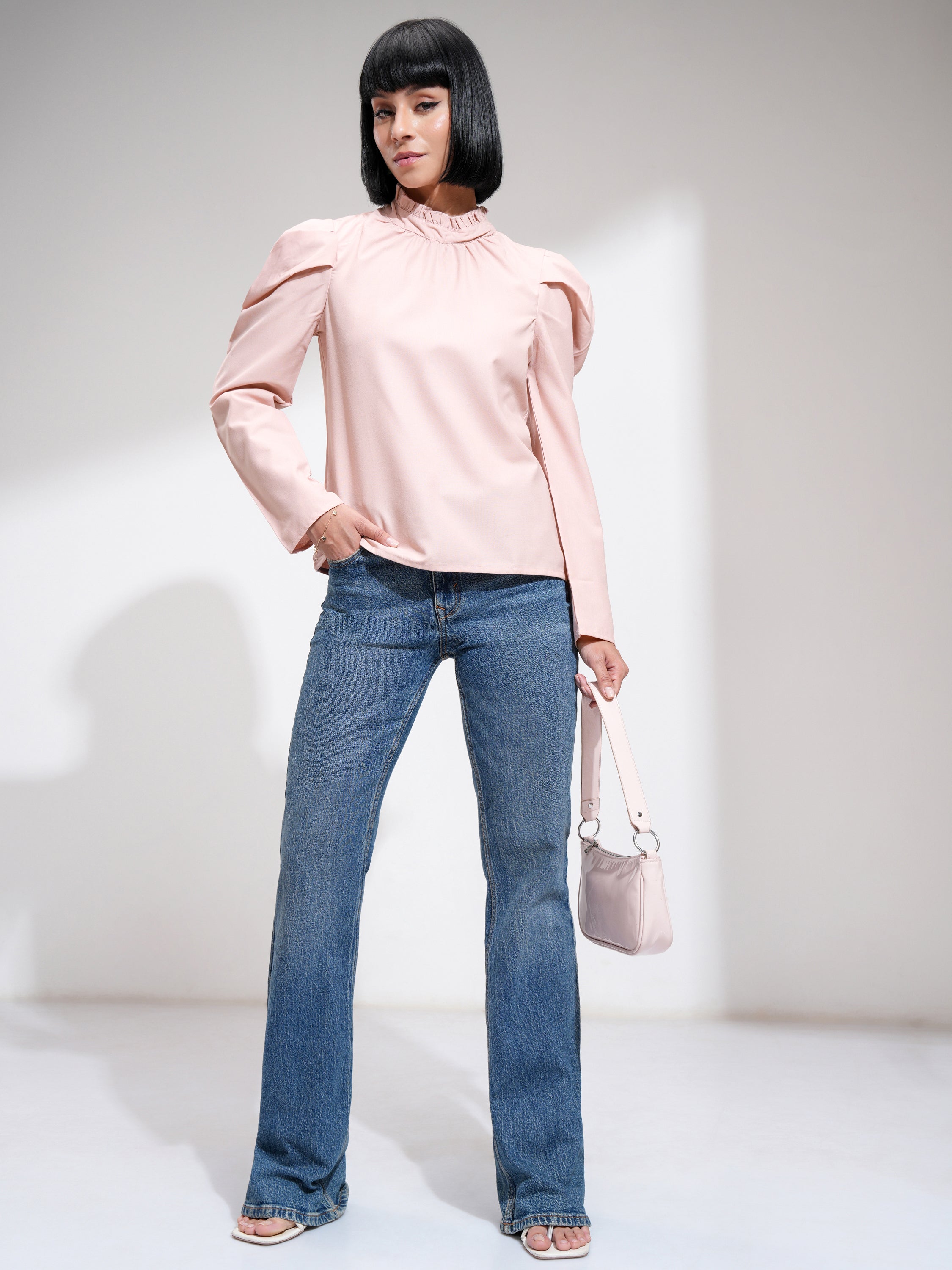 Tokyo Talkies Women Peach Solid Regular Top - Peach - Image 2