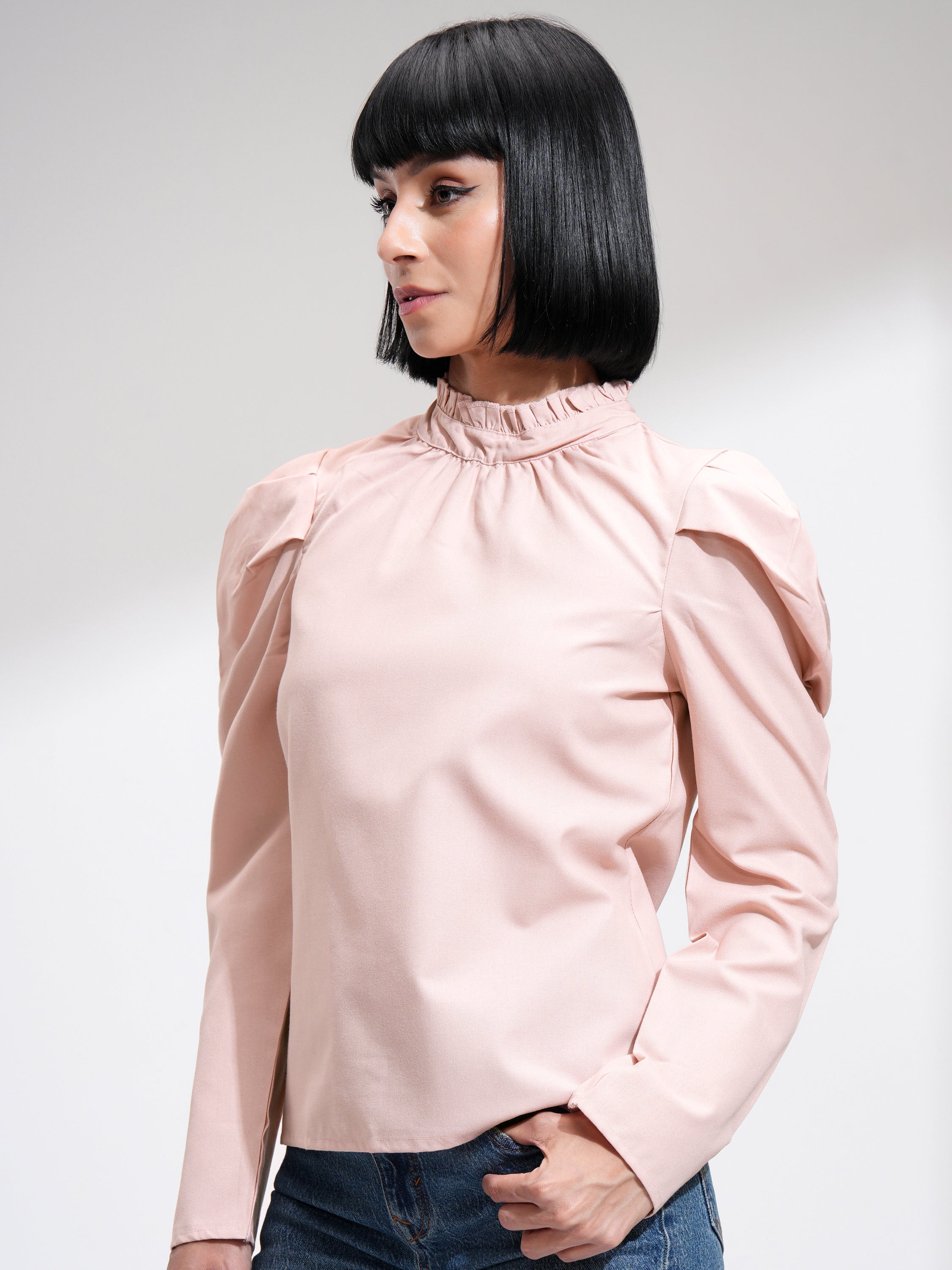 Tokyo Talkies Women Peach Solid Regular Top - Peach - Image 4