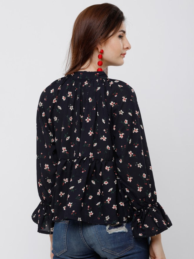 Tokyo Talkies Women Navy Blue Printed Empire Top - Navy Blue - Image 2