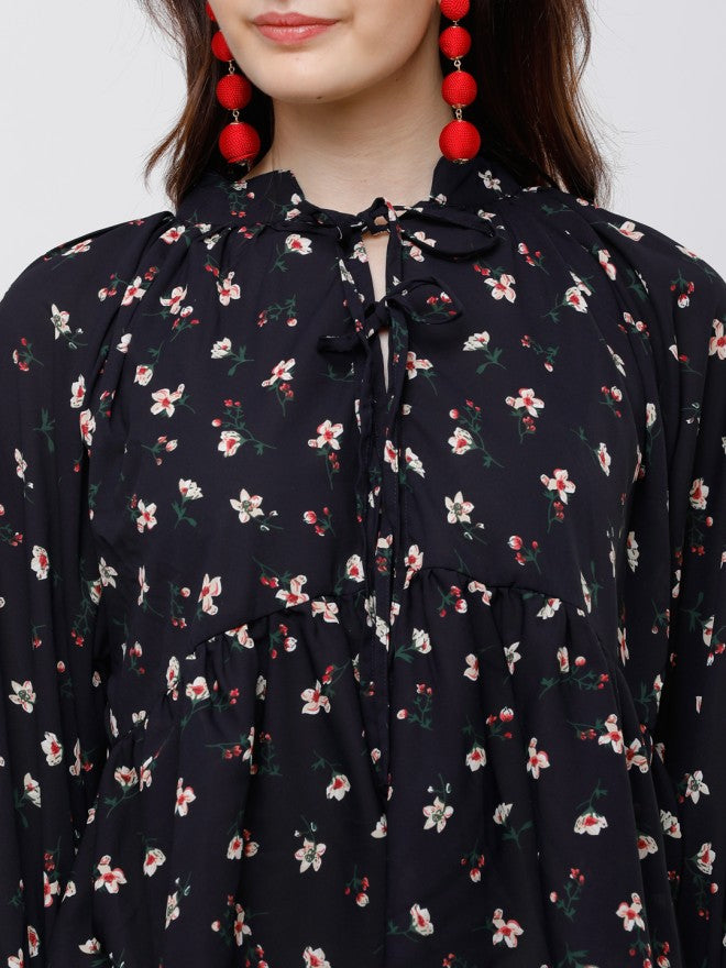 Tokyo Talkies Women Navy Blue Printed Empire Top - Navy Blue - Image 4