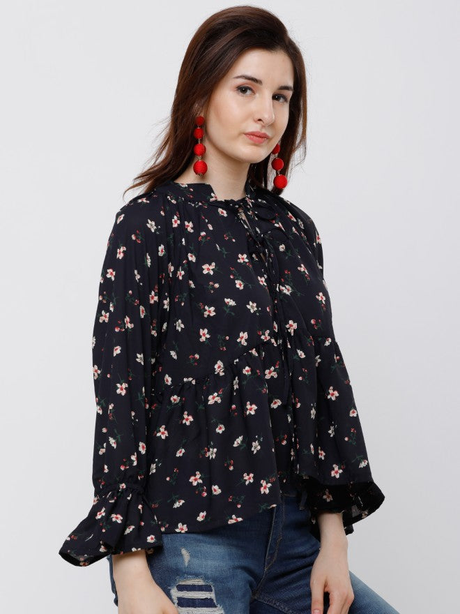 Tokyo Talkies Women Navy Blue Printed Empire Top - Navy Blue - Image 5