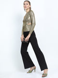 Tokyo Talkies Women Gold Solid Fitted Top - Gold - Image 1