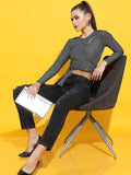 Tokyo Talkies Women Black Printed Fitted Top - Black - Image 1