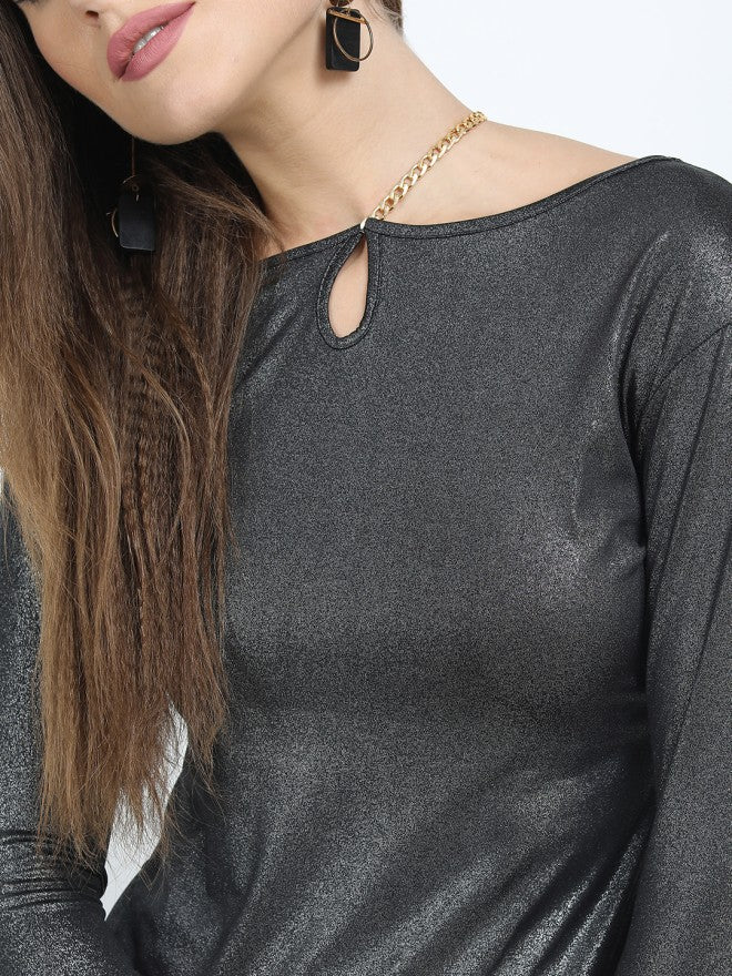 Tokyo Talkies Women Black Solid Fitted Top - Black - Image 3