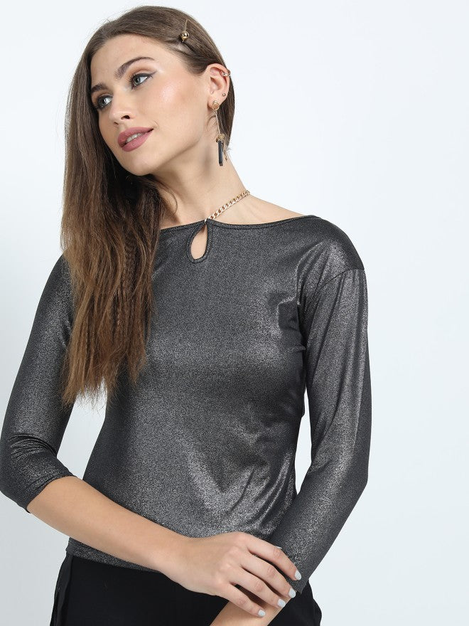 Tokyo Talkies Women Black Solid Fitted Top - Black - Image 5
