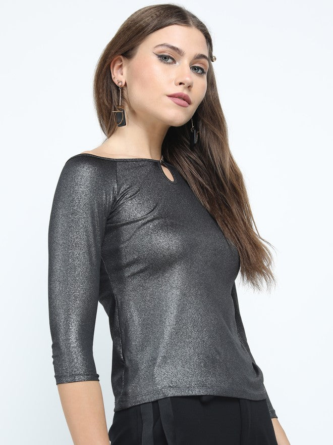 Tokyo Talkies Women Black Solid Fitted Top - Black - Image 6