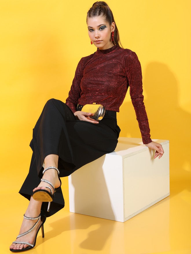 Tokyo Talkies Women Red Solid Regular Top - Red - Image 1