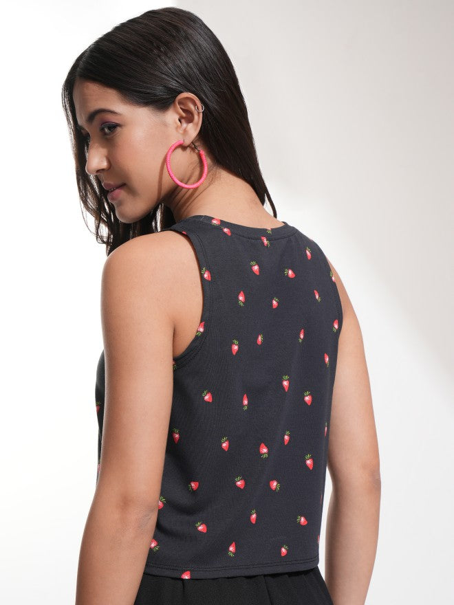 Tokyo Talkies Women Black Printed Regular Top - Black - Image 3