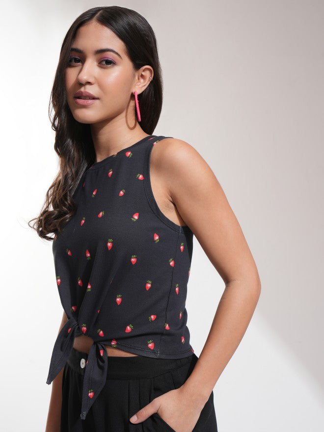 Tokyo Talkies Women Black Printed Regular Top - Black - Image 4