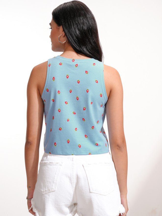 Tokyo Talkies Women Blue Printed Fitted Top - Blue - Image 3