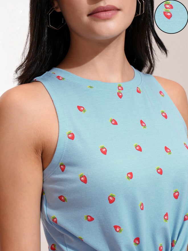 Tokyo Talkies Women Blue Printed Fitted Top - Blue - Image 5